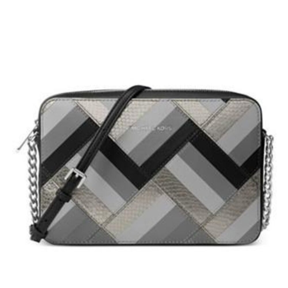 Michael Kors Marquetry Patchwork Black Multi Jet Set EW Crossbody